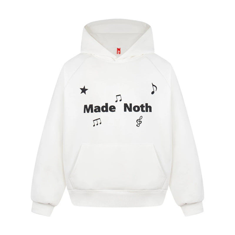 Women's Oversized Hoodie with Musical Notes Embroidery and Ribbed Hem Amarae