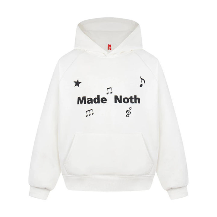 Women's Oversized Hoodie with Musical Notes Embroidery and Ribbed Hem Amarae