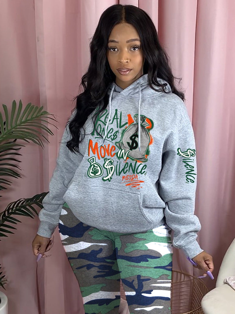 Ladies Sports hoodie and jogging pants set with creative inscription Lune London