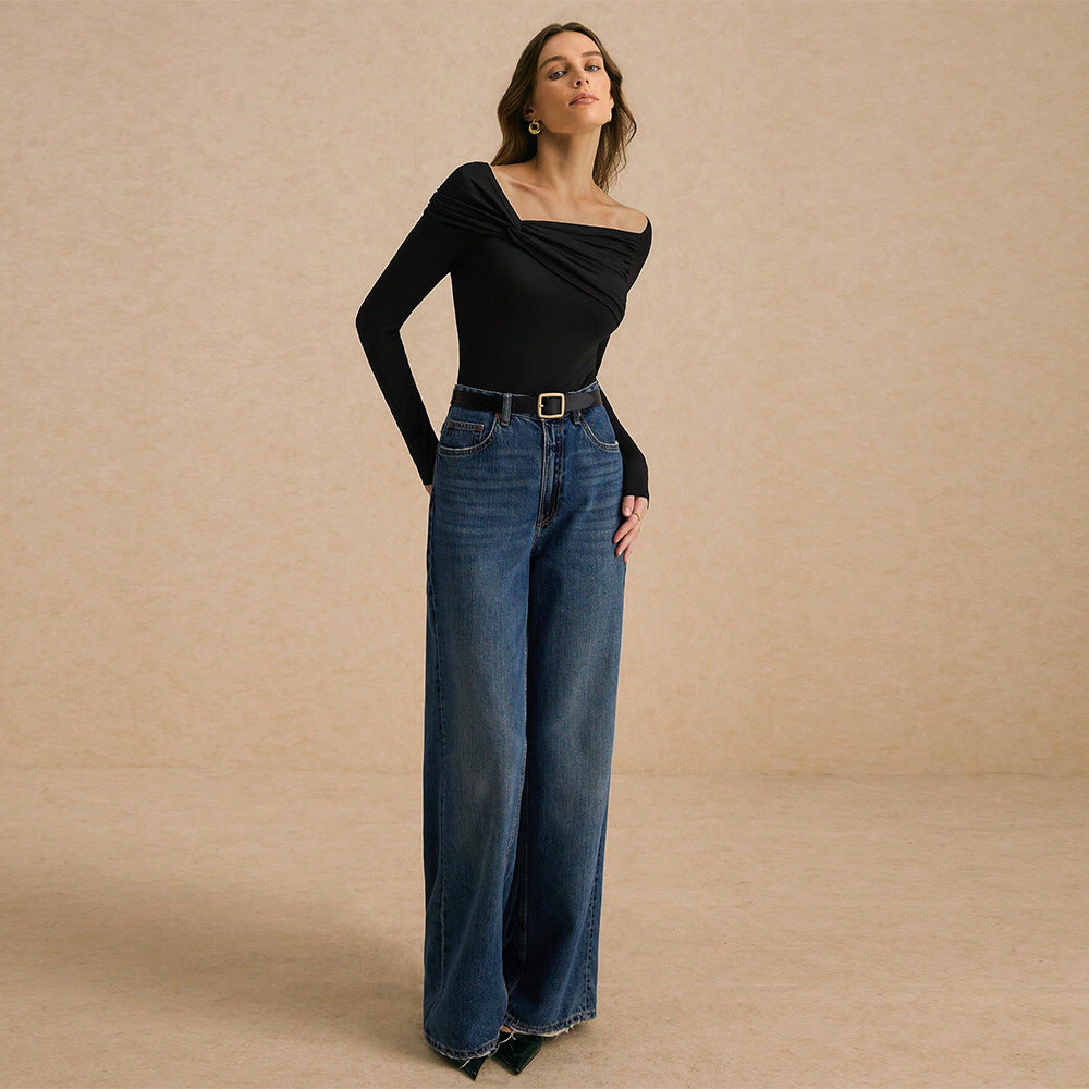 Chemise à manches longues pour femmes avec design drapé asymétrique Chic & Stil