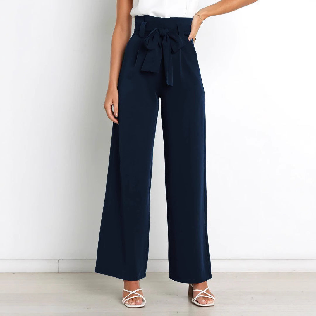 Elegant high-waisted pants for women with a tie belt and wide leg Lune London