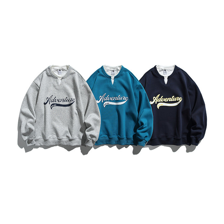 Unisex Oversize Sweatshirt with Layered Collar, Soft Fleece and Statement Print Amarae