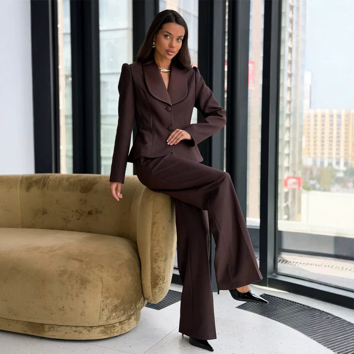 Women's Tailored Blazer with Oversized Shawl Collar and High-Waisted Wide Leg Pants Amarae