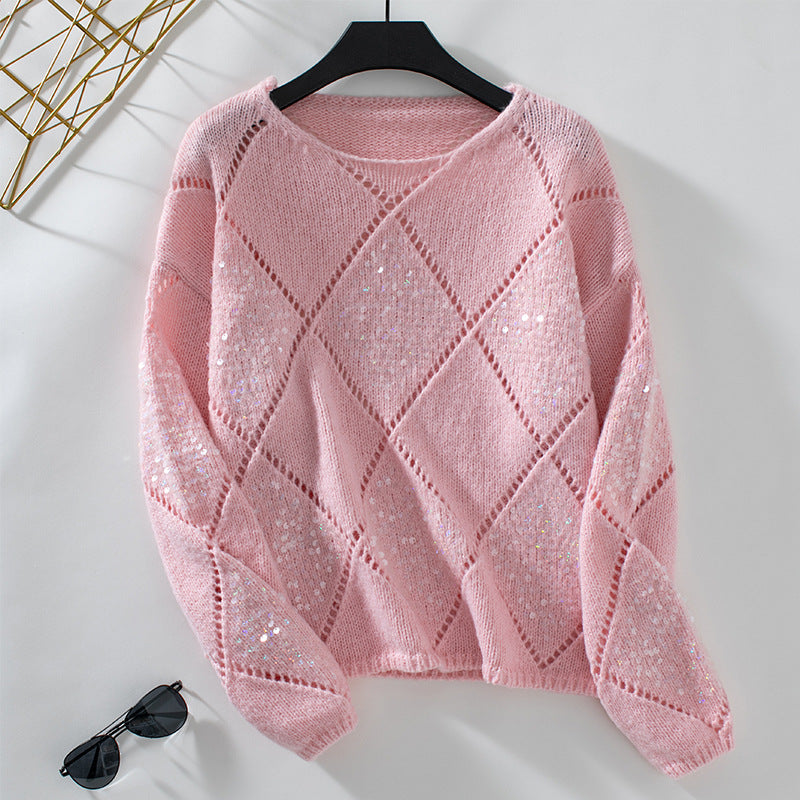 Fashion women's sweater with an intricate knit design and sparkling elements Lune London