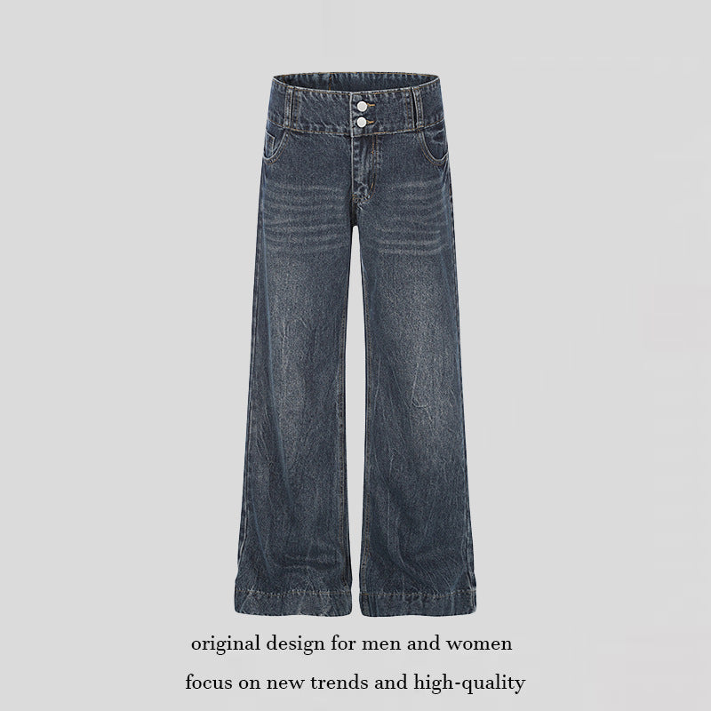 Women High-Waist Wide Palazzo Jeans with Double Button and Flared Leg Amarae