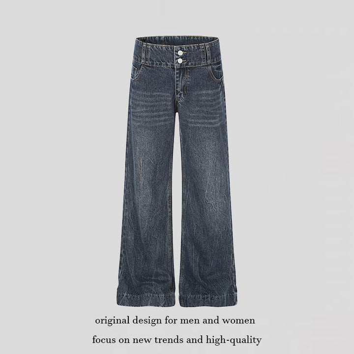 Women High-Waist Wide Palazzo Jeans with Double Button and Flared Leg Amarae