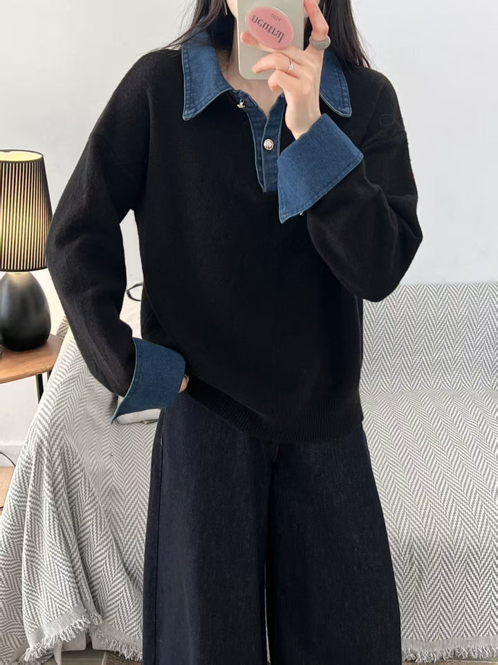 Pull femme avec un col de chemise tendance et un matériau doux Chic & Stil