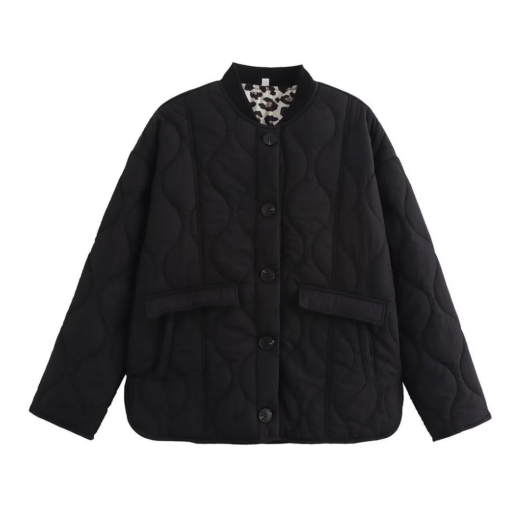 Oversized casual style quilted jacket for ladies with trendy button details Lune London