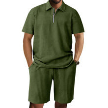 Men's modern short sleeve polo with contemporary design and chic elastic shorts