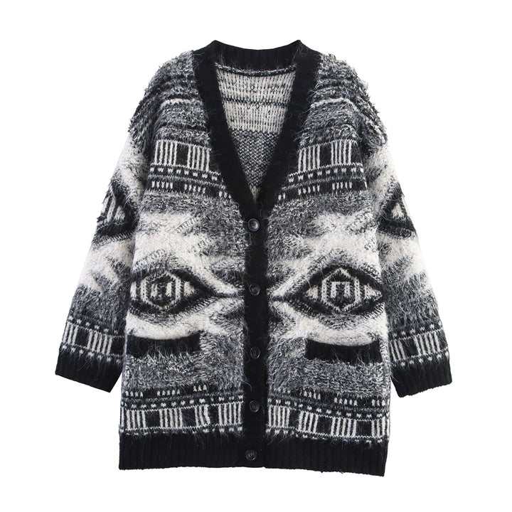 Ladies Long Sleeve Patterned Gilet with Button Placket Lune London