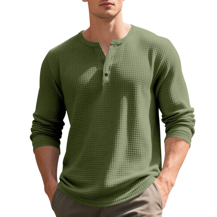 Casual long sleeve Henley T-shirt for men with textured design Lune London