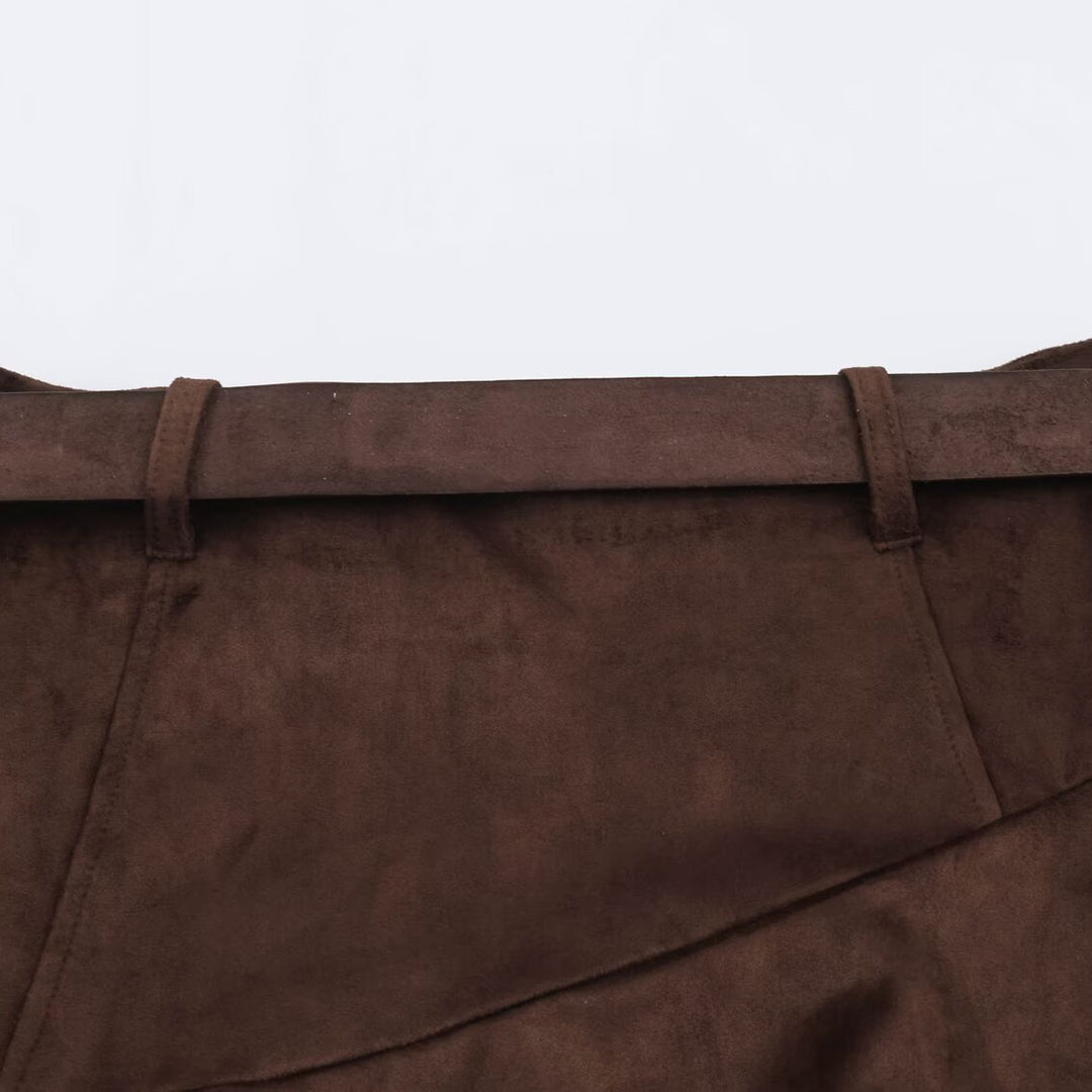 Women's Asymmetric Patchwork Wrap Skirt with Waist Belt and Layered Look Amarae