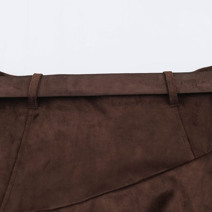 Women's Asymmetric Patchwork Wrap Skirt with Waist Belt and Layered Look Amarae
