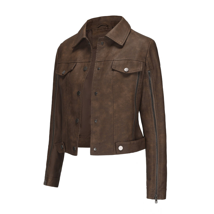 Trendy short jacket for women in faux leather with zip details Lune London