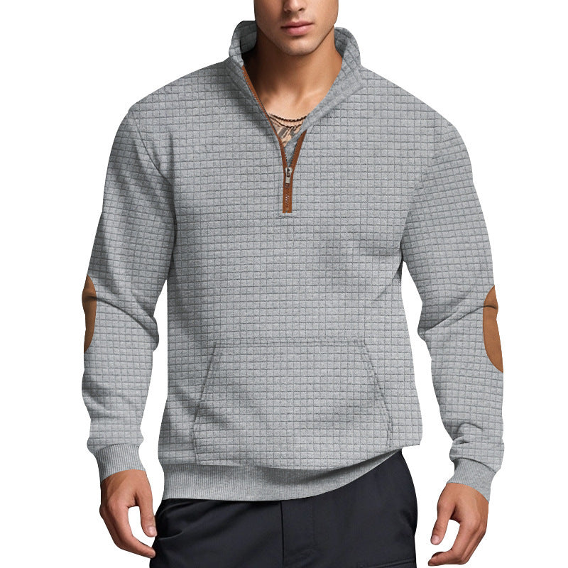 Sporty fleece pullover for men with half-zip and stylish elbow patches Lune London