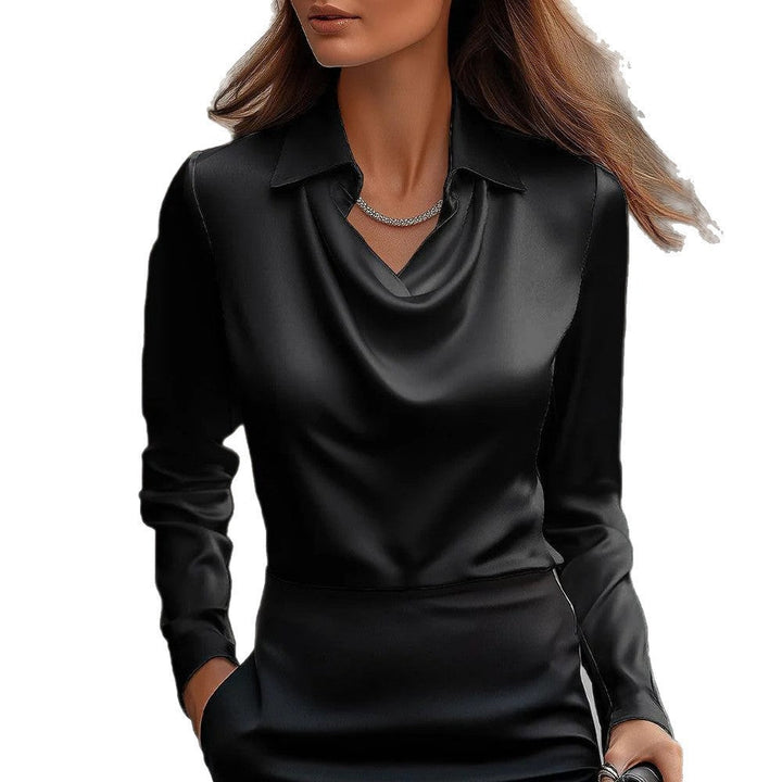 Women's Elegant Blouse with Asymmetrical Collar and Flowing Fall Lune London