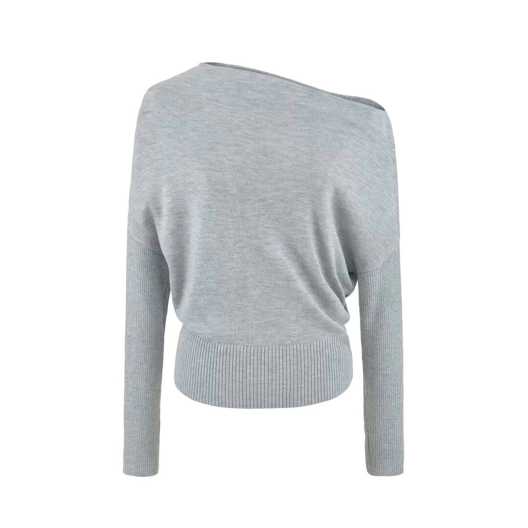 Women's Oversize One-Shoulder Pullover with Batwing Sleeves and Wide Ribbed Cuff Amarae