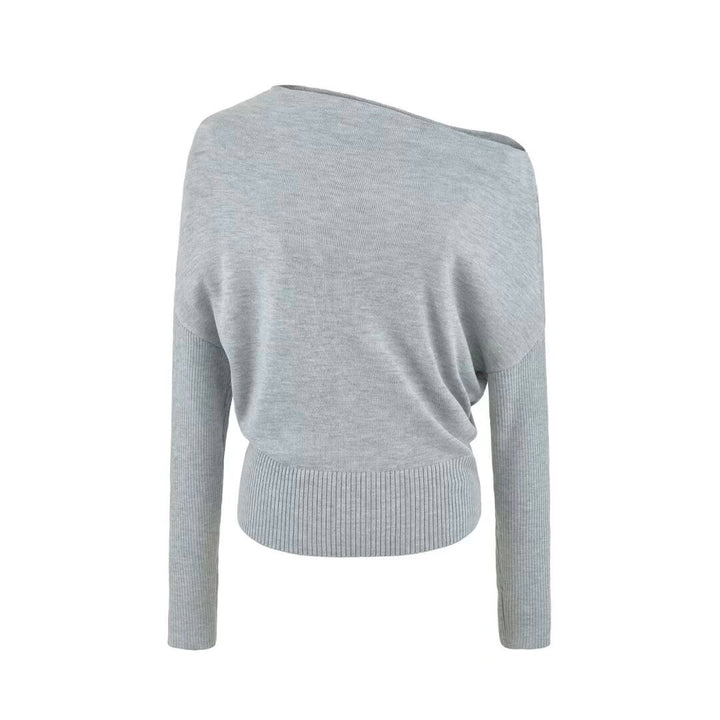 Women's Oversize One-Shoulder Pullover with Batwing Sleeves and Wide Ribbed Cuff Amarae