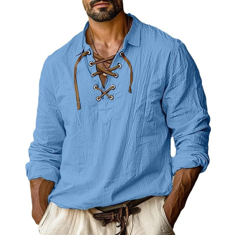 Men's Casual Long-Sleeve Shirt with Elegant Lacing Lune London