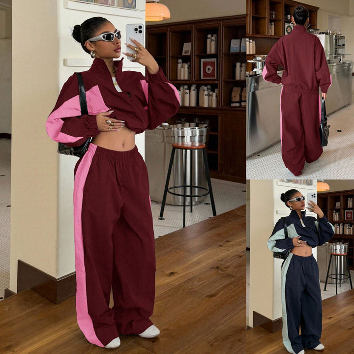 Women's Cropped Training Jacket and High-Cut Wide-Leg Jogging Pants Set Amarae