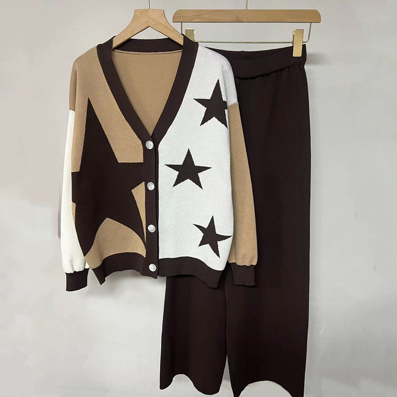 Lune London striking star-pattern women's knit set with button details