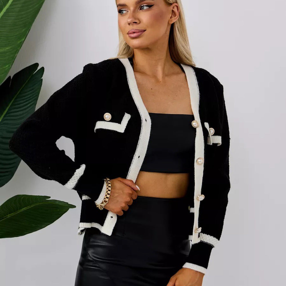 Knitted women's jacket with button details and contrasting finishes Lune London