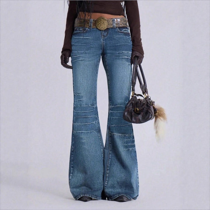 Women's High-Waisted Vintage Flared Jeans in Seventies Style with Horizontal Ribbed Look and Extra Wide Flare Amarae