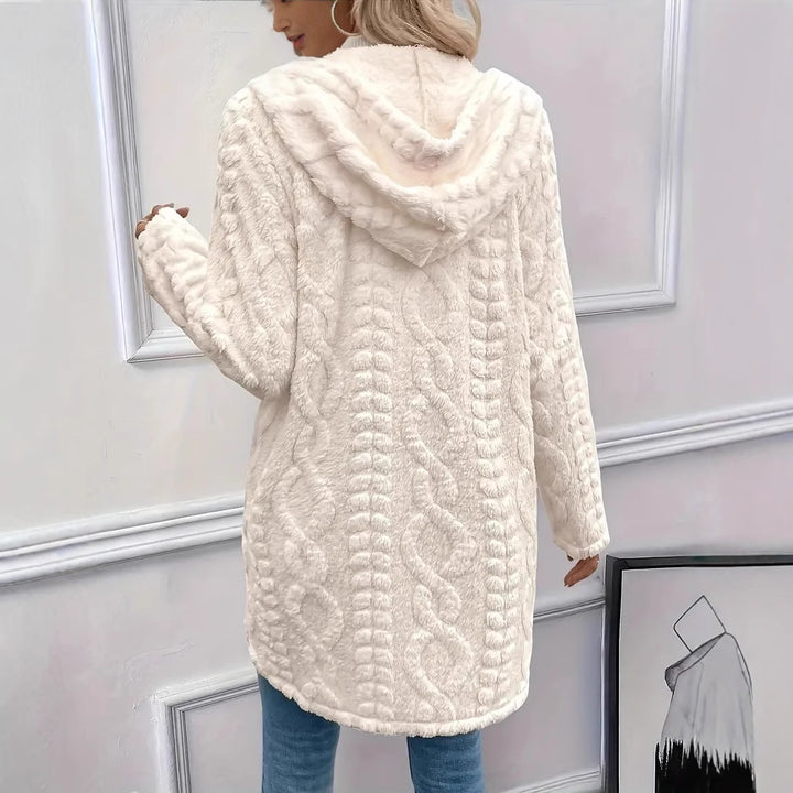 Fuzzy jacket for ladies with hood and button closure Lune London