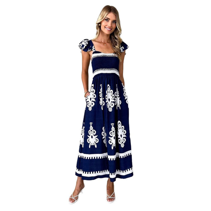 Women's maxi dress with floral embroidery and ruffle details Lune London
