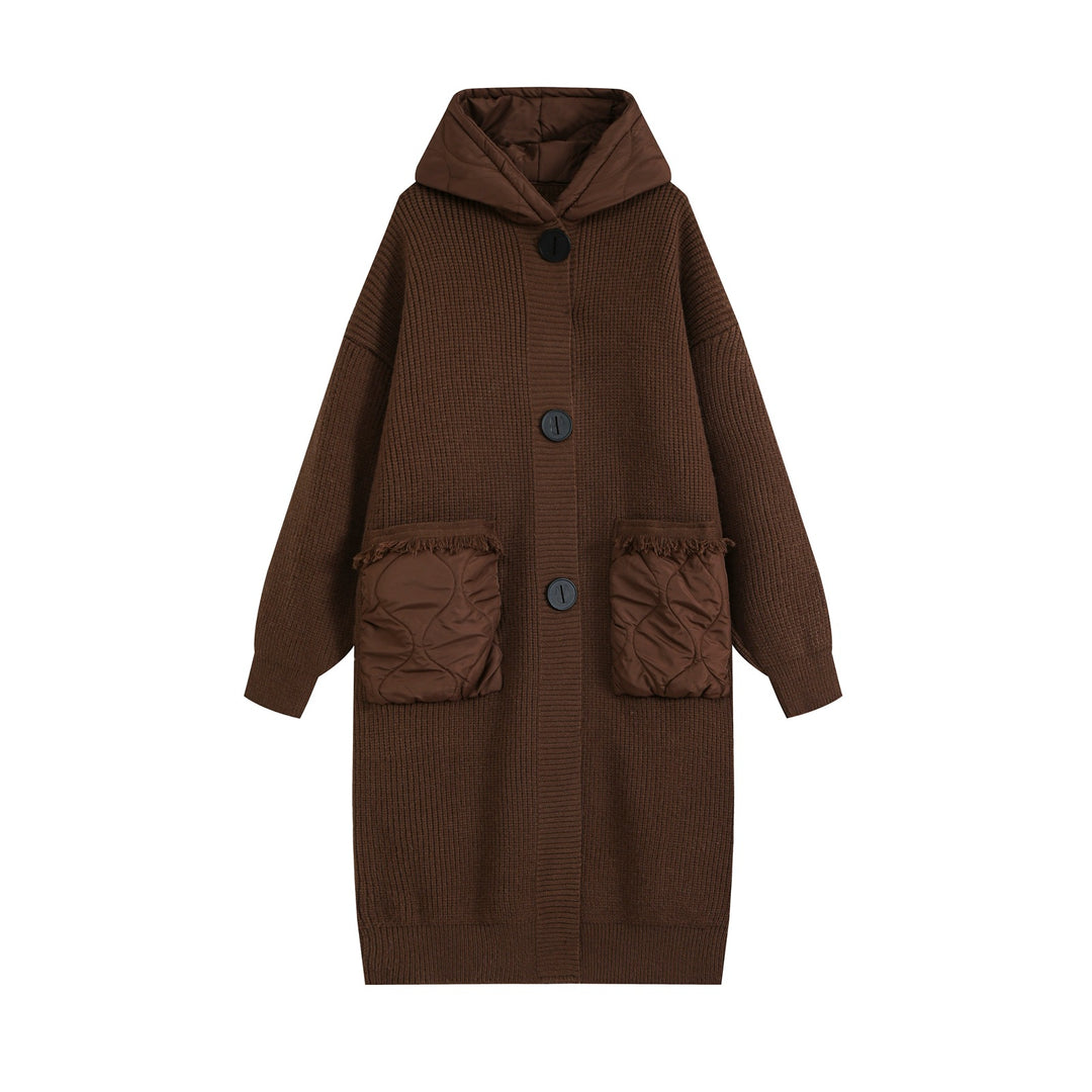 Women's knitted coat with quilted hood and padded pockets Amarae