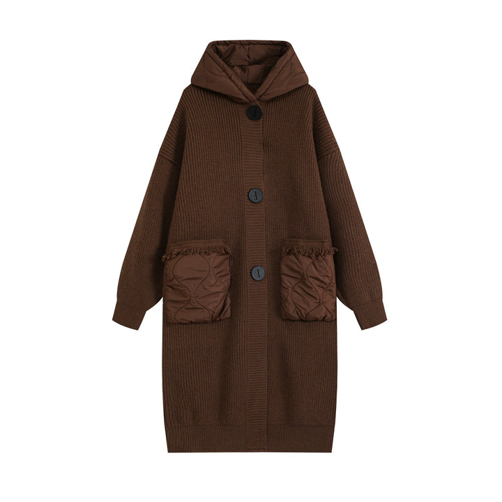 Women's knitted coat with quilted hood and padded pockets Amarae