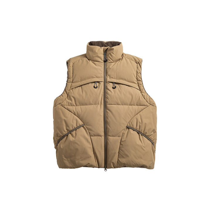 Unisex Padded Stand-Up Collar Vest with Two-Way Zipper and Drawstring Details Amarae