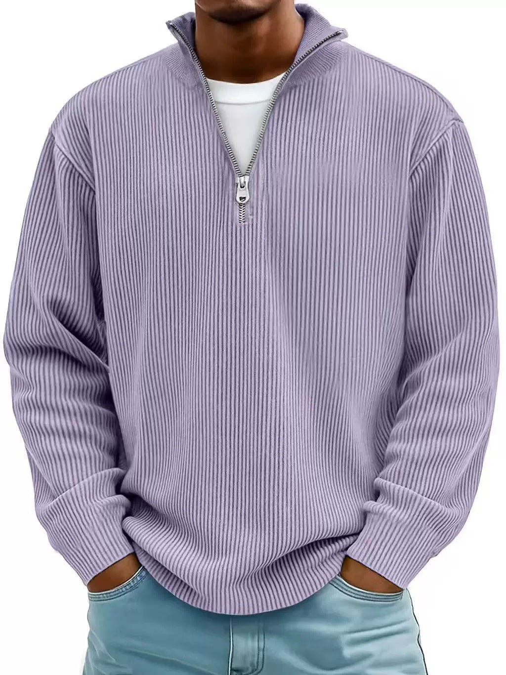 Men's ribbed knit pullover with half-zip and stand-up collar Amarae