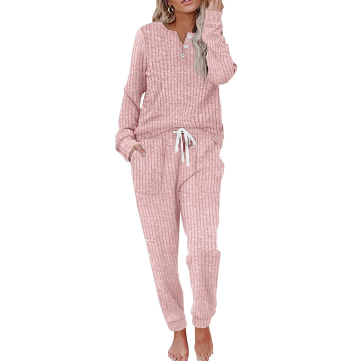 Ladies Comfortable Loungewear Set with Elastic Waist and Button Details Lune London