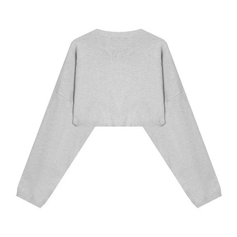 Women's Cropped Knit Sweater with Wide Raglan Sleeves and Statement Print Amarae