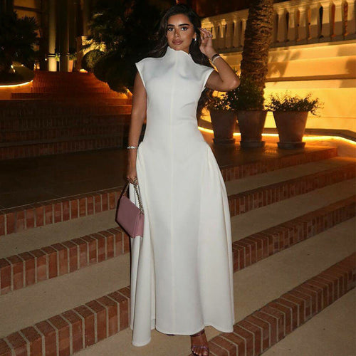 Women's High-Quality Maxi Dress with Elegant Stand Collar and Side Slit Amarae