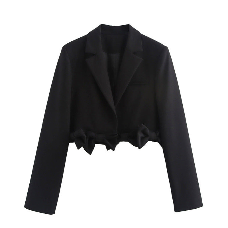 Cropped jacket for women with decorative bow accent Lune London