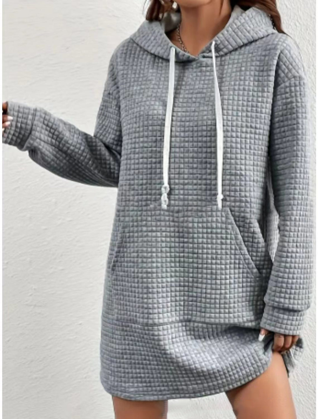 Plus size hooded dress for women with textured surface Lune London