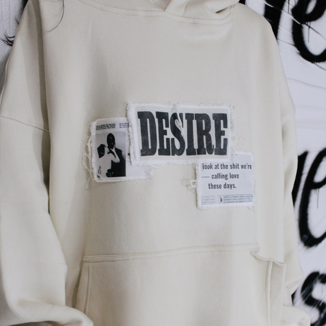 Ladies trendy oversized hoodie with graphic print and distressed details Lune London