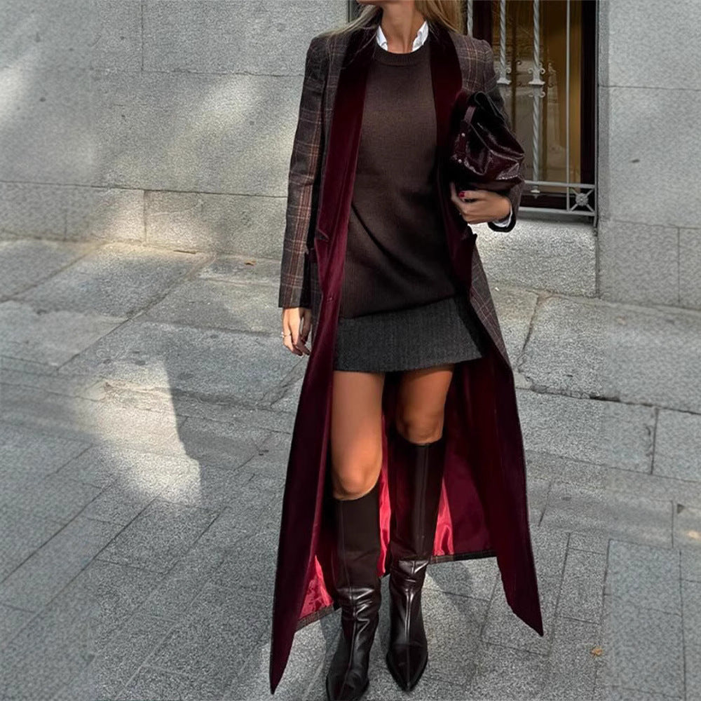Plaid coat for women with trendy lapels and removable collar Lune London