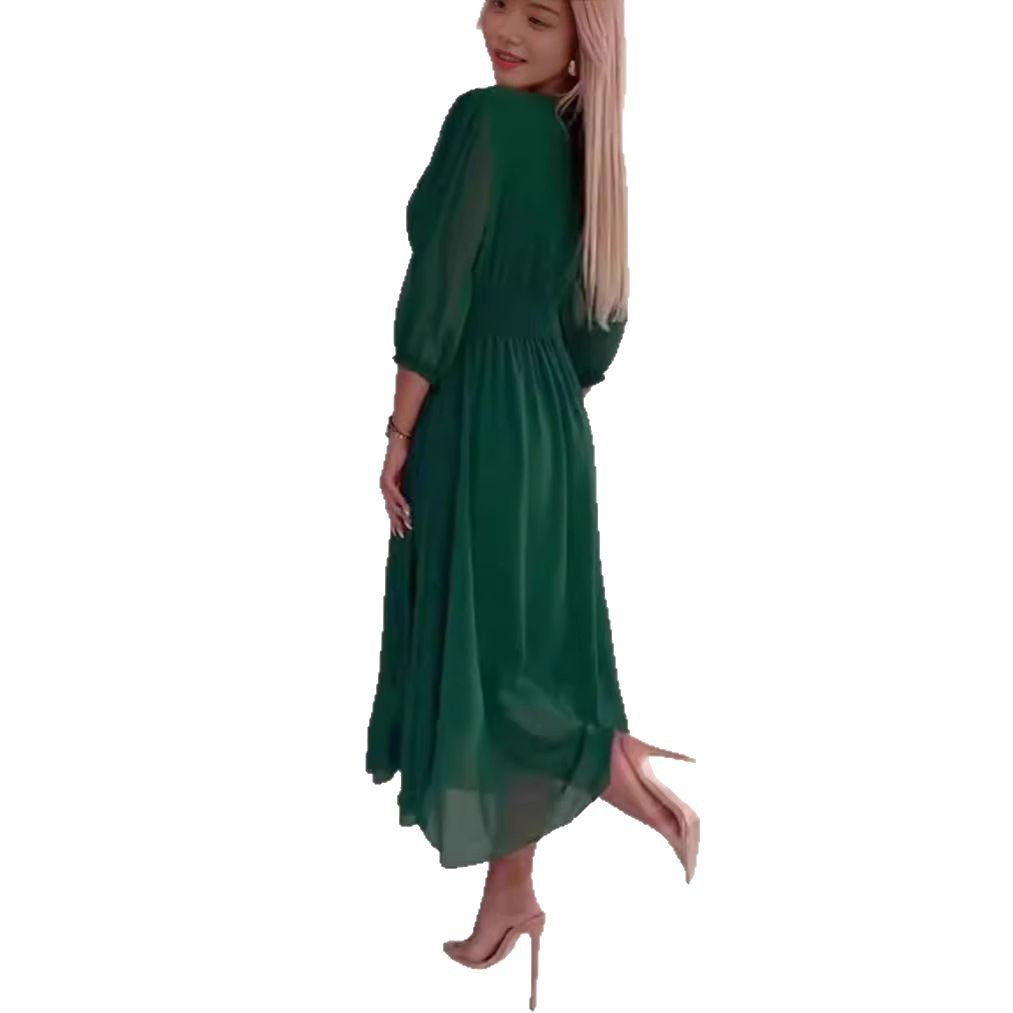 Woman Chic and Stylish V Neck Fluid Maxi Dress
