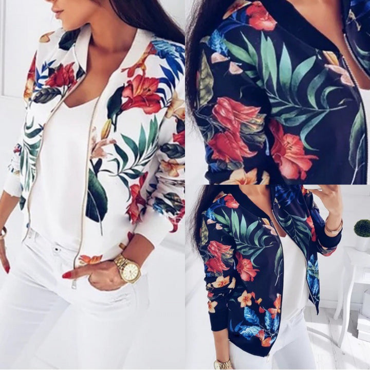 Women's bomber jacket with floral design and elastic cuffs Lune London