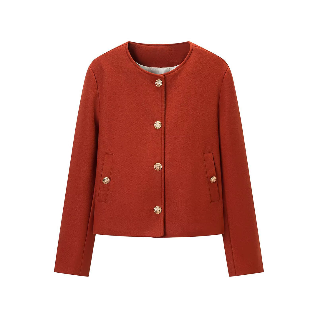 Women’s short jacket in boxy cut with round neck and gold decorative buttons Amarae