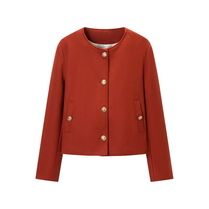 Women’s short jacket in boxy cut with round neck and gold decorative buttons Amarae