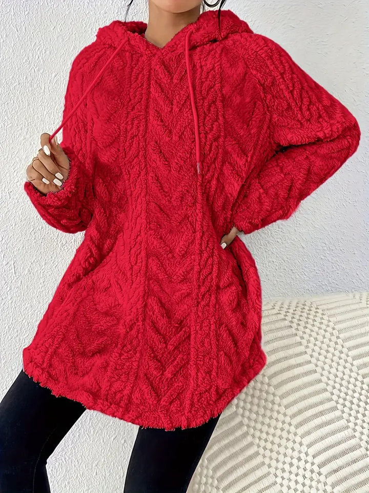 Ladies Plush Hooded Sweater with Braided Design Lune London