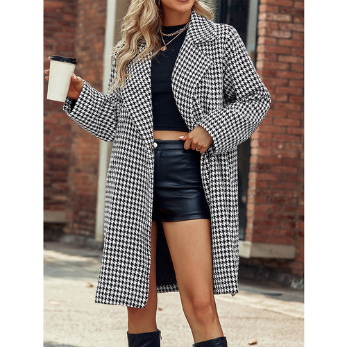 Women Elegant Transition Coat with Houndstooth Pattern Amarae