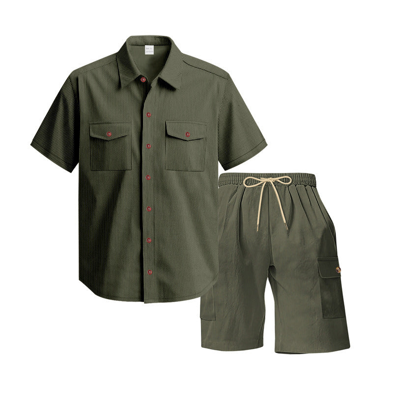 Casual men's short sleeve shirt with chic cargo shorts set