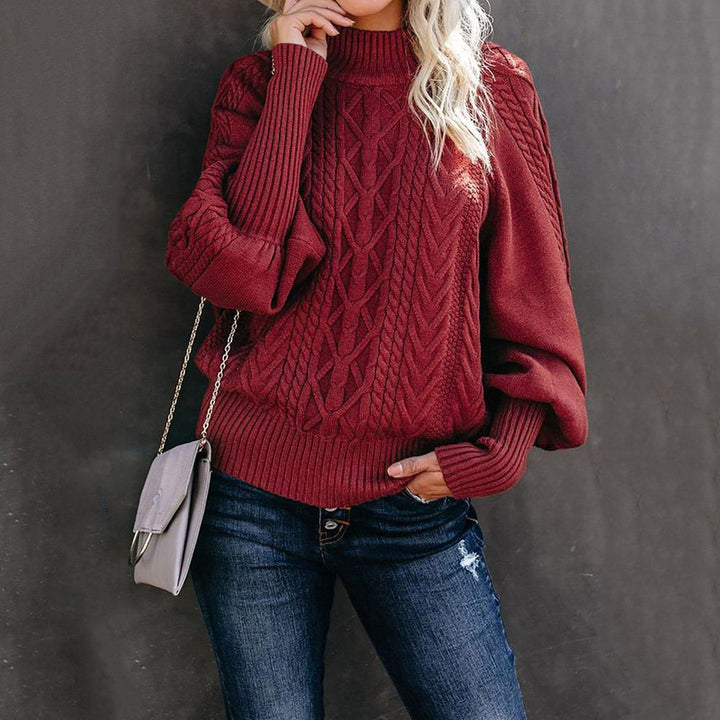 Knit sweater for women with high collar and textured design Lune London