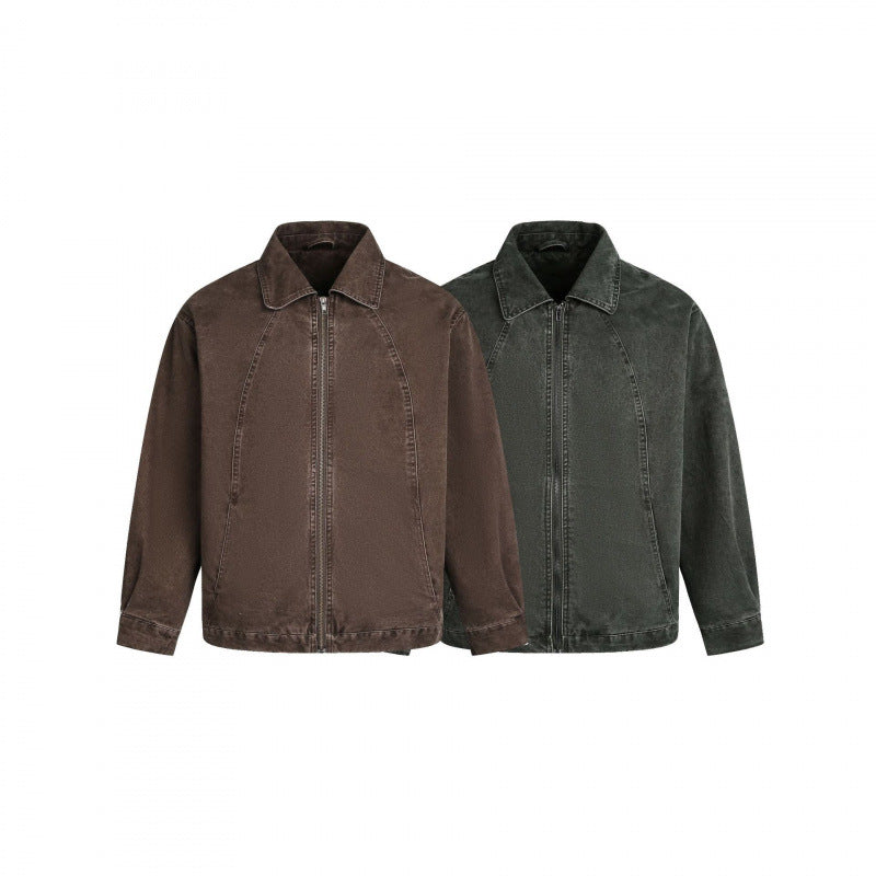 Men's Oversized Canvas Jacket with Shirt Collar, Raglan Seams and Full-length Zipper Amarae