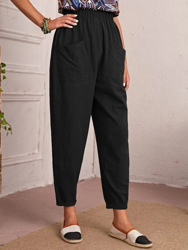 Ladies Comfortable Summer Pants with Elastic Waist and Practical Pockets Lune London